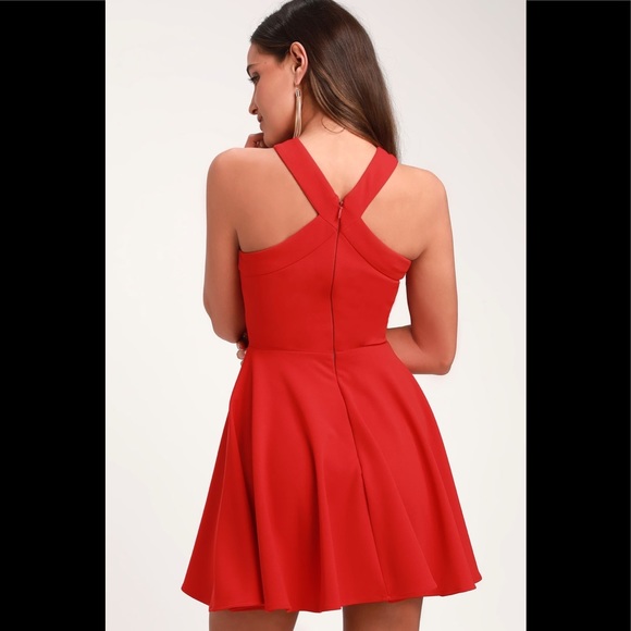 NWOT LULU’S The Way You Look Tonight Red Halter Skater Dress S - Picture 2 of 5